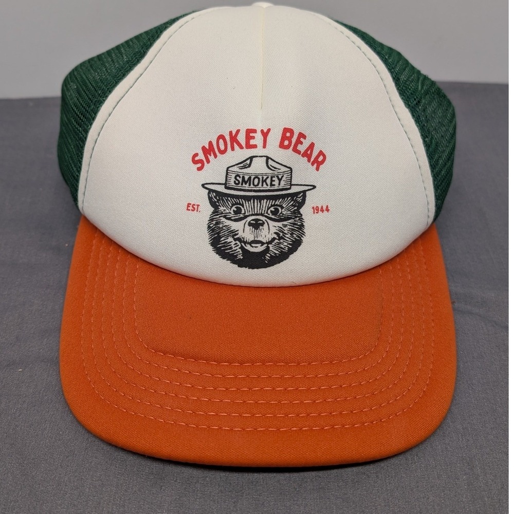 The Landmark Project Smokey Bear Hat OS Green Orange Mesh Trucker Snapback